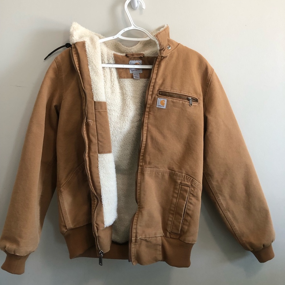 Carhartt Womens casual fit washed duck Sherpa lined hooded jacked.